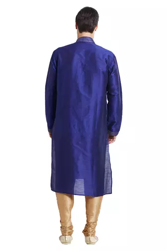 Blue art silk straight stitched kurta for men's