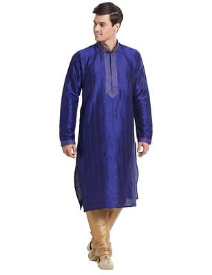 Blue Art silk straight stitched kurta for men's 5