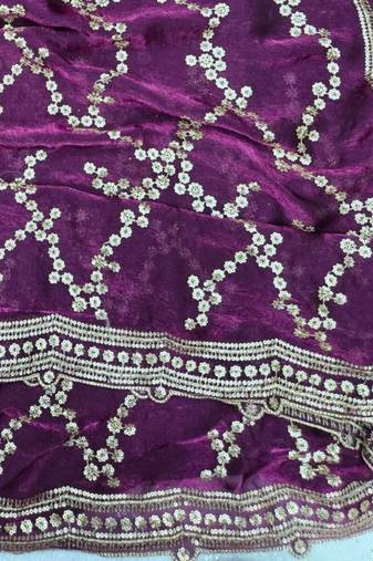 Purple Color Sequence Work Silk Saree