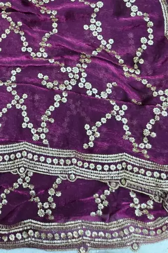 Purple Color Sequence Work Silk Saree
