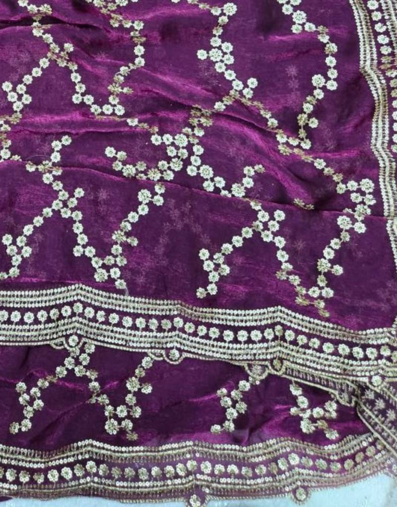 Purple Color Sequence Work Silk Saree