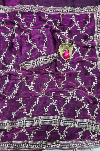 Purple Color Sequence Work art silk saree