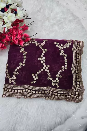 Purple Color Sequence Work art silk saree
