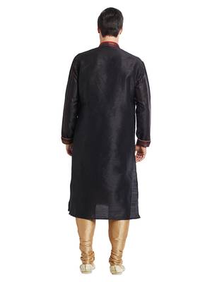 Black Art silk straight stitched kurta for men's 4