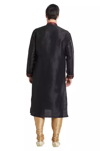 Black art silk straight stitched kurta for men's
