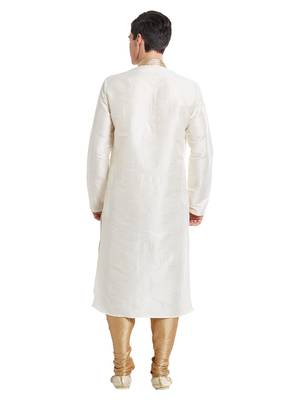 Cream Art silk straight stitched kurta for men's 4