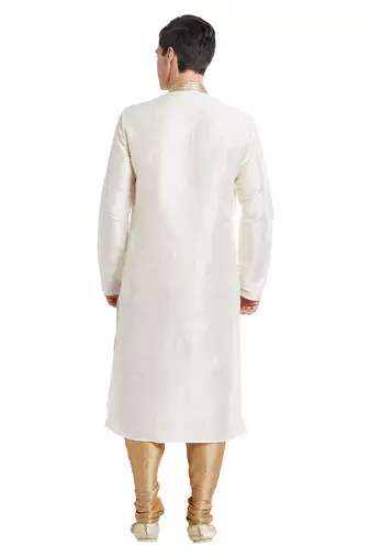 Cream art silk straight stitched kurta for men's