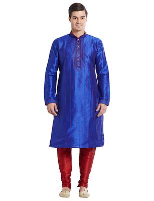 Blue Art silk straight stitched kurta for men's 1