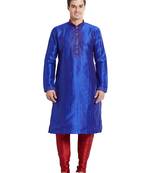 Blue art silk straight stitched kurta for men's