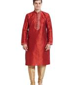 Maroon art silk straight stitched kurta for men's