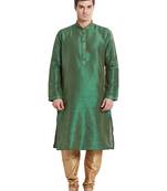 Green art silk straight stitched kurta for men's