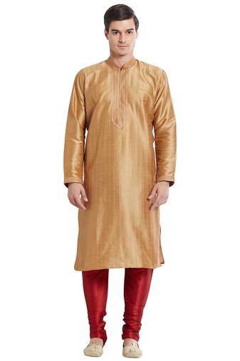 Chiku art silk straight stitched kurta for men's