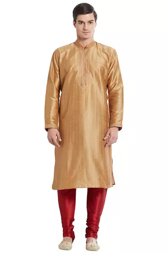 Chiku art silk straight stitched kurta for men's