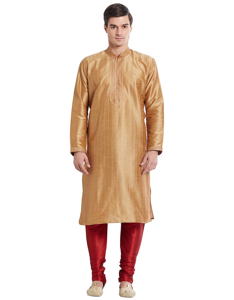 Chiku art silk straight stitched kurta for men's