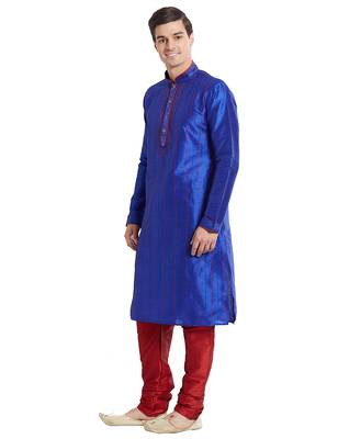 Blue Art silk straight stitched kurta for men's 2