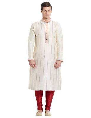 Cream Art silk straight stitched kurta for men's 1