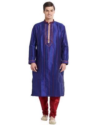 Purple Art silk straight stitched kurta for men's 1