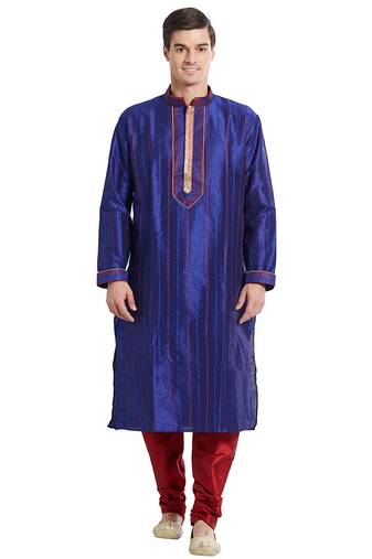 Purple art silk straight stitched kurta for men's