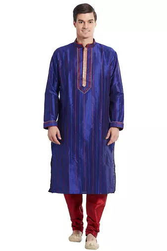 Purple art silk straight stitched kurta for men's