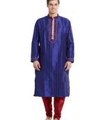 Purple art silk straight stitched kurta for men's