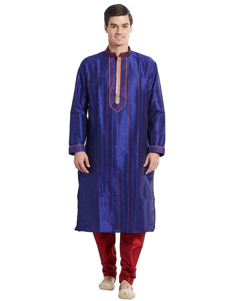 Purple art silk straight stitched kurta for men's