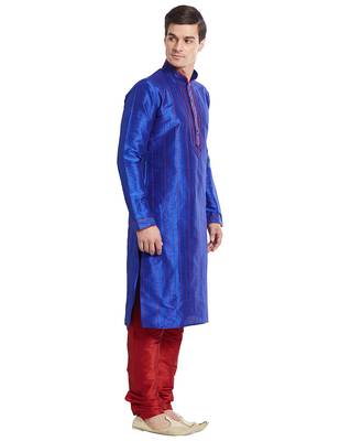 Blue Art silk straight stitched kurta for men's 3