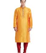 Yellow art silk straight stitched kurta for men's