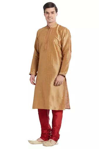 Chiku art silk straight stitched kurta for men's