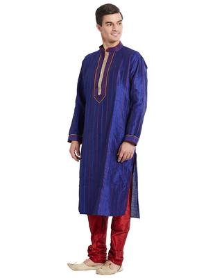 Purple Art silk straight stitched kurta for men's 2