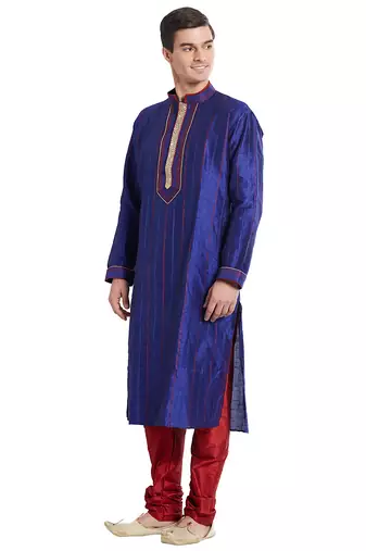 Purple art silk straight stitched kurta for men's
