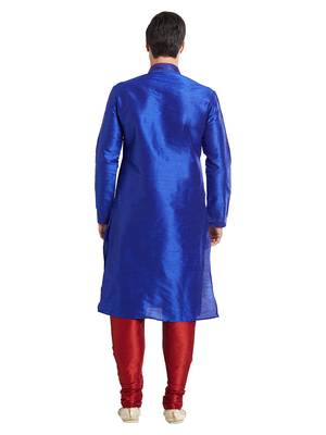 Blue Art silk straight stitched kurta for men's 4