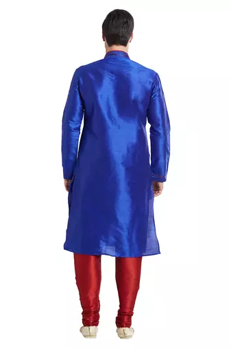 Blue art silk straight stitched kurta for men's