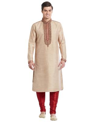 Fawn Art silk straight embroidery kurta for men's 1
