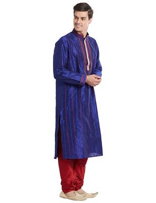 Purple Art silk straight stitched kurta for men's 3