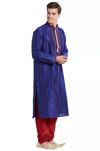 Purple art silk straight stitched kurta for men's