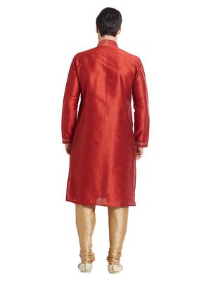 Maroon Art silk straight stitched kurta for men's 4