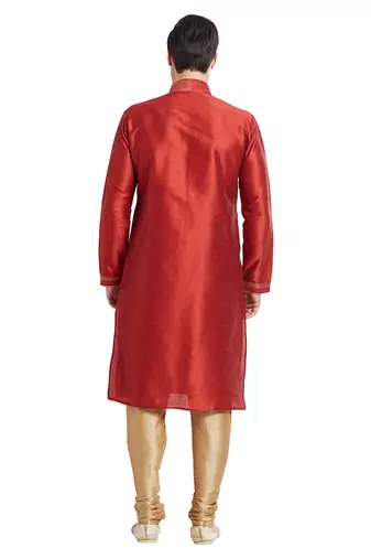 Maroon art silk straight stitched kurta for men's