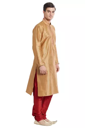 Chiku art silk straight stitched kurta for men's