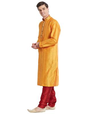 Yellow Art silk straight stitched kurta for men's 2