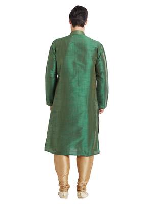 Green Art silk straight stitched kurta for men's 4