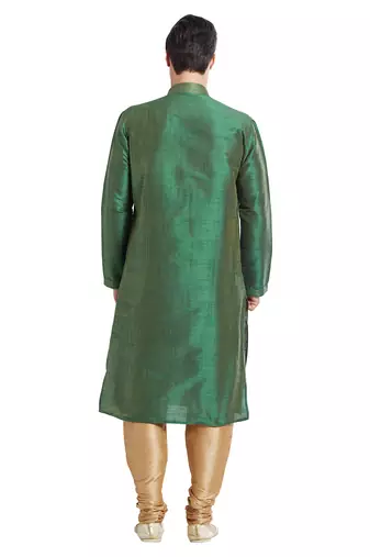 Green art silk straight stitched kurta for men's