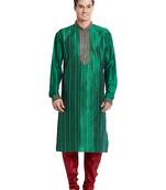 Green art silk straight stitched kurta for men's