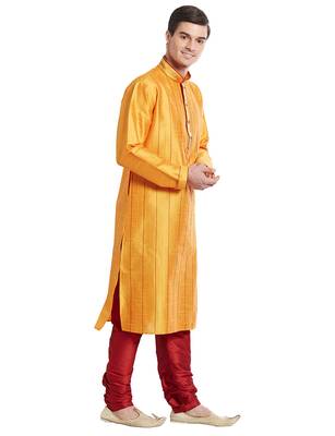 Yellow Art silk straight stitched kurta for men's 3