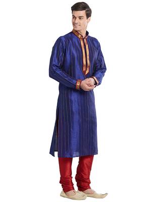 Purple Art silk straight stitched kurta for men's 5