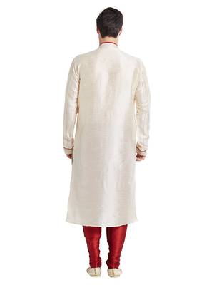 Cream Art silk straight stitched kurta for men's 4
