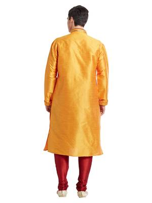 Yellow Art silk straight stitched kurta for men's 4