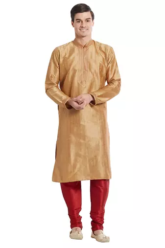 Chiku art silk straight stitched kurta for men's