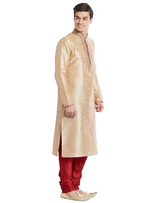 Fawn Art silk straight embroidery kurta for men's 3