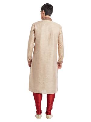 Fawn Art silk straight embroidery kurta for men's 4