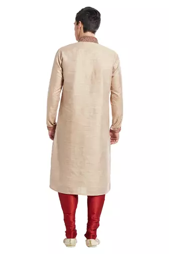 Fawn art silk straight embroidery kurta for men's